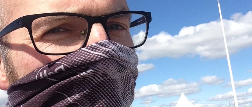 I wear a Buff brand scarf over my mouth and nose.