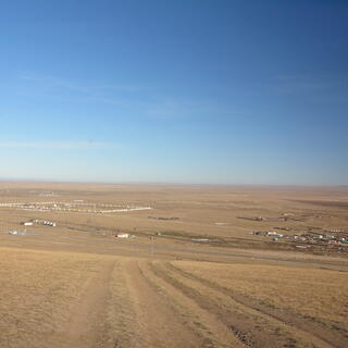 An elevated view of Kharkhorin and Erdene Zuu monastery.