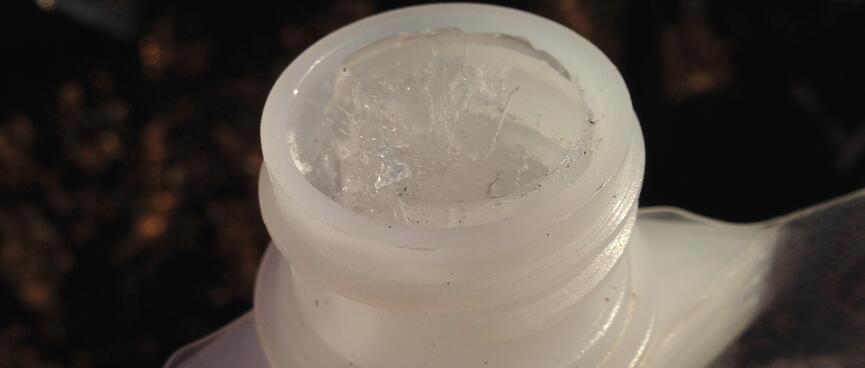 Ice in the neck of my collapsible water bottle.