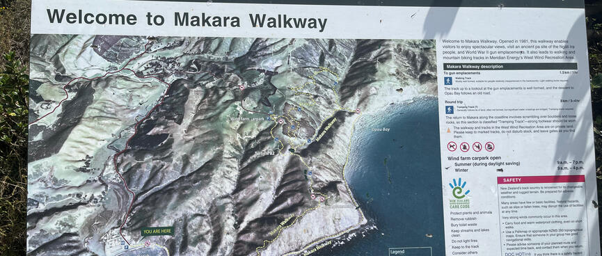 Signboard showing two walks in the area.