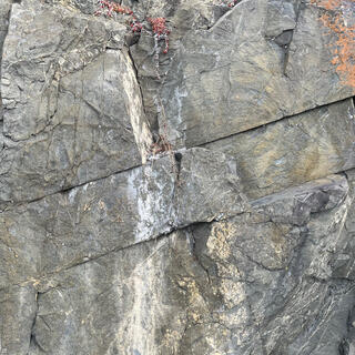 A cross section of rock shows that layers of rock have moved in different directions.