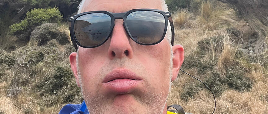 Making an exhausted face halfway up a hill.