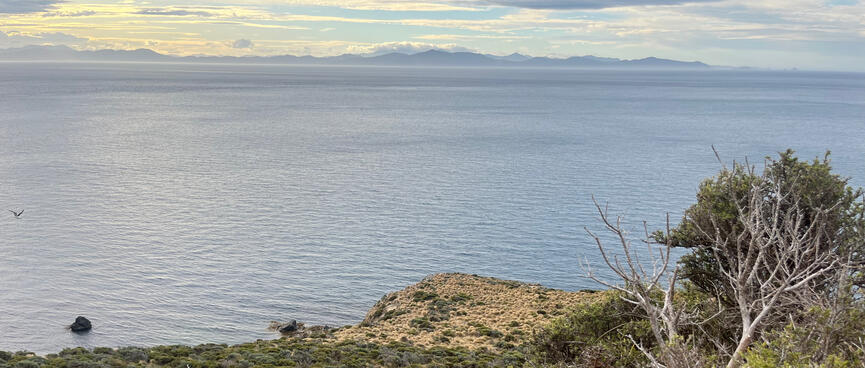 Looking out over a plateau to the sea beyond.