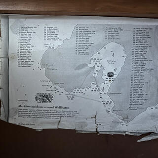 A map showing the locations of maritime accidents around Wellington.