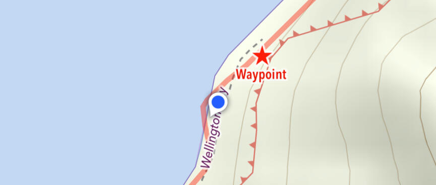 A screenshot from the MapOut app showing a star next to a dashed line.