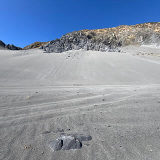 Looking up the fine shingle hillside from the shingle beach below.