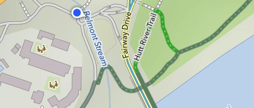 A screenshot from the MapOut app showing my location at Belmont Stream.