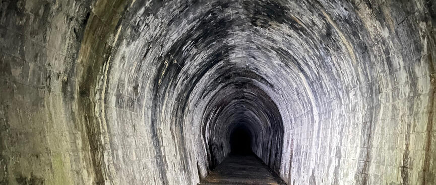 A narrow tunnel with a horseshoe shape.