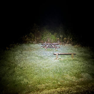 A picnic table and a bench.
