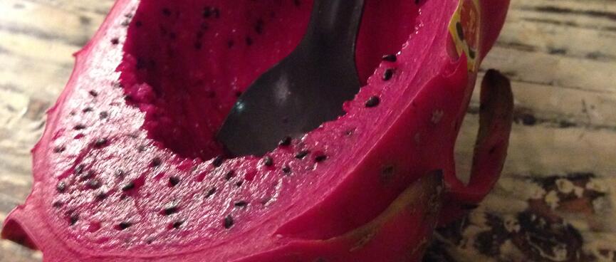 A half eaten Dragon fruit.