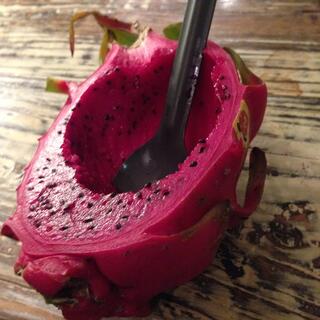 A half eaten Dragon fruit.