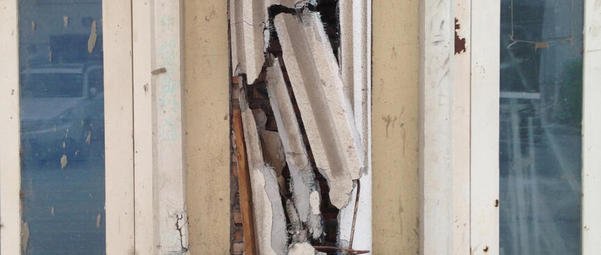 Cracked plastic reveals a less substantial side to a classical column.
