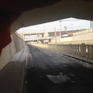Bridges over a cycle lane.