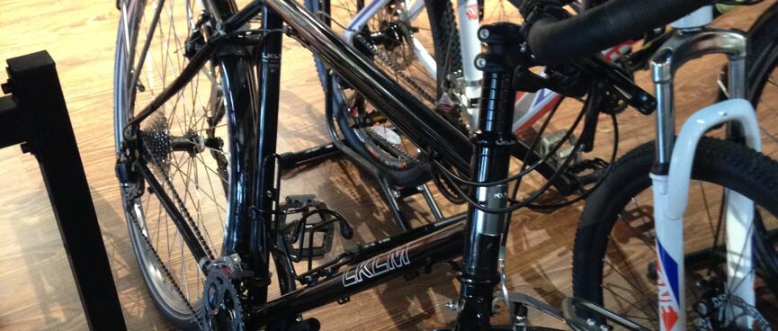 Chinese touring and mountain bikes in a bike shop.