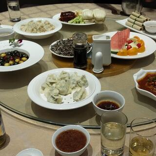 A range of Chinese dishes on a Lazy Susan.