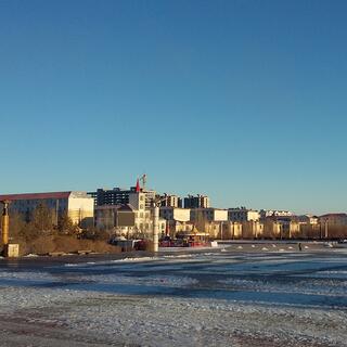 Low rise apartment buildings.