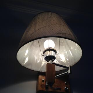 Clear plastic lines an illuminated lampshade.