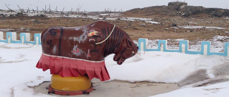 A bucking bull machine near the town boundary