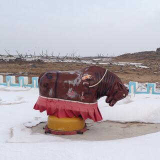 A bucking bull machine near the town boundary