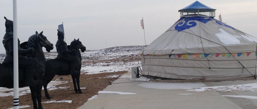 Statues of soldiers on horseback.