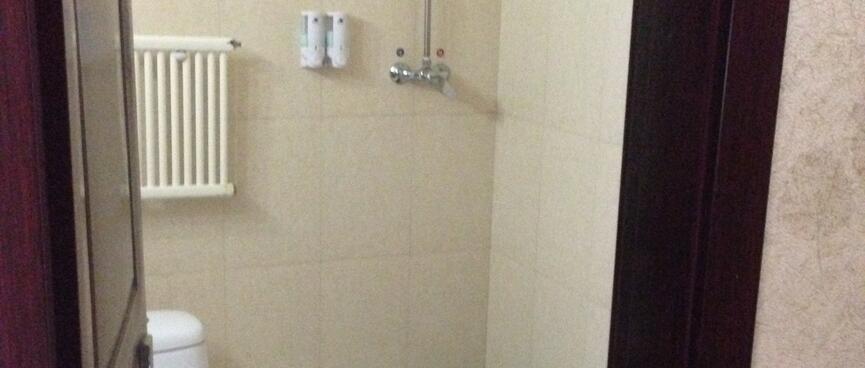 The bathroom fixtures are installed in the opposite layout from usual.