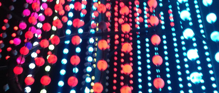 Rows of red and blue lights.