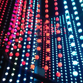 Rows of red and blue lights.