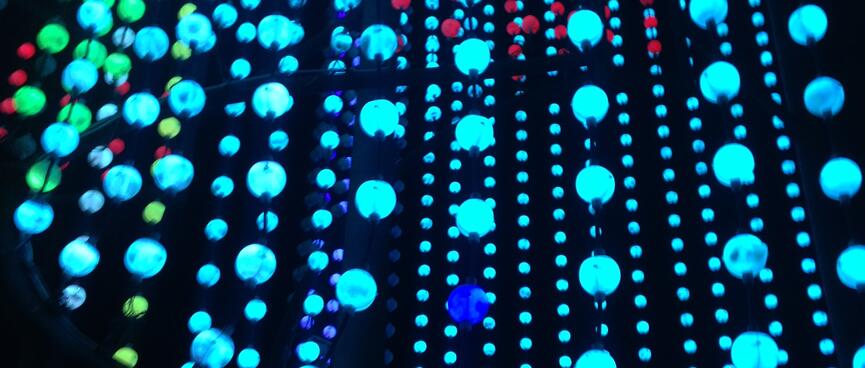 Rows of green red and blue lights.