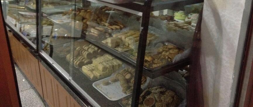 Sweet treats in a glass cabinet.