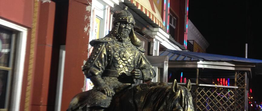 Statue of a soldier on horseback.