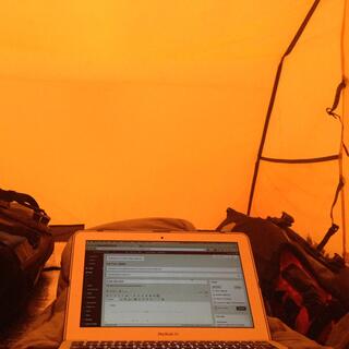 Blogging in my tent.