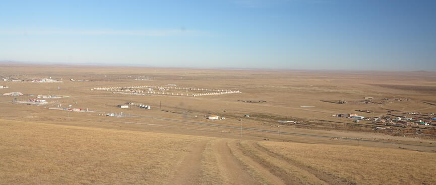 An elevated view of Kharkhorin and Erdene Zuu monastery.