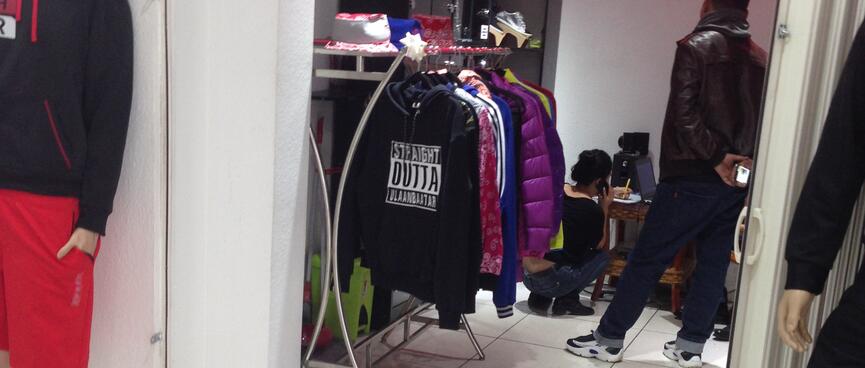 A black hoody is printed with the text ʼStraight Outta Ulaanbaatarʼ, mimicking the film ʼStraight Outta Comptonʼ.