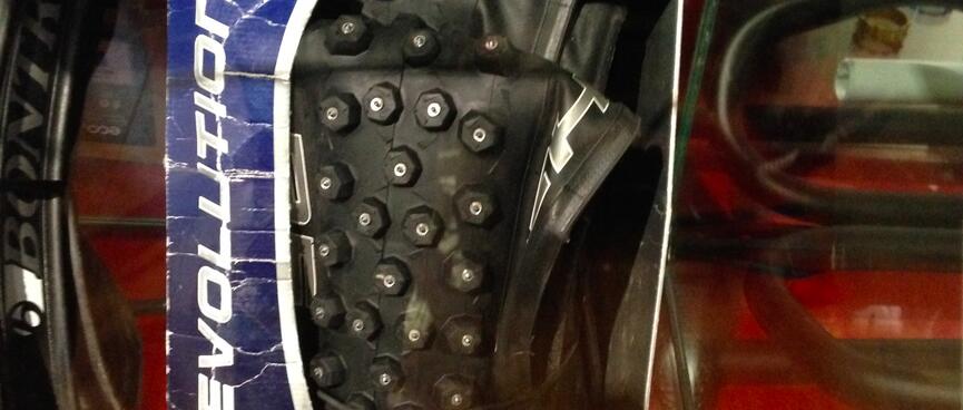 A Schwalbe Ice Spiker Pro Evolution MTB Tyre.