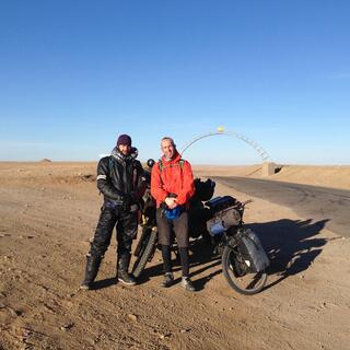 I pose with the one of the battle hardened motorcyslists.