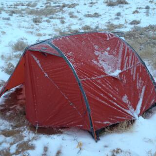 Patches of ice on the exterior of my orange tent.