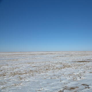 A long truck-trailer is barely visible on the horizon.