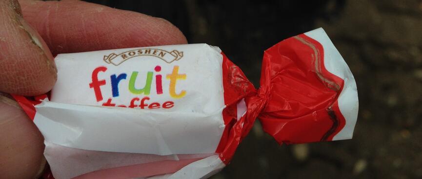 A Roshen fruit toffee.