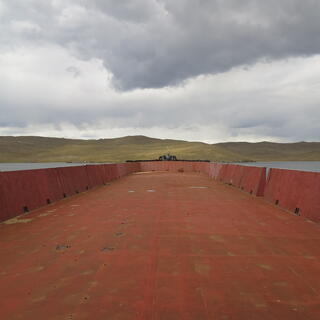 A large red steel deck.