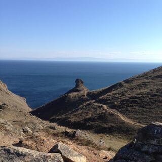 A crag bulges out of the rock.