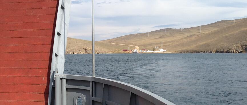 The ferryʼs raised gangway.
