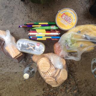 Biscuits, bananas, vodka, and many bars of chocolate.