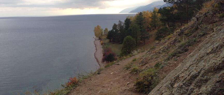 Looking back at the tree lined coast.