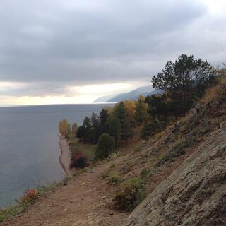 Looking back at the tree lined coast.