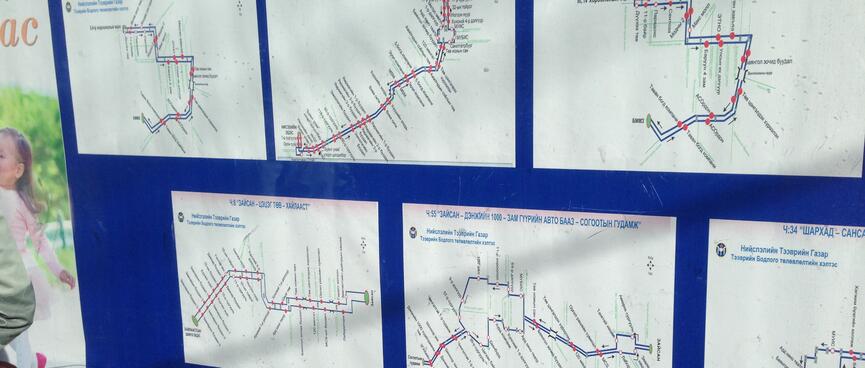 Six bus routes maps, all in Mongolian.