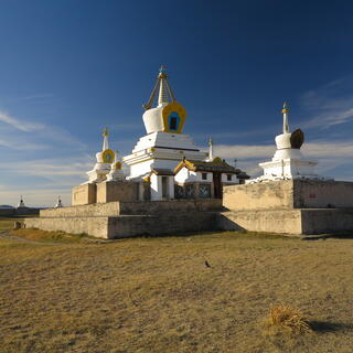 A cluster of stupas in the middle of the complex.
