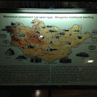 A map of Mongolia showing the different styles of traditional housing used around the country.