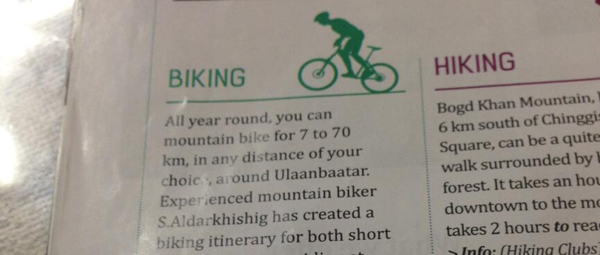 Magazine article about mountain biking around Ulaanbaatar.