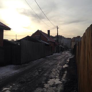Strips of snow and ice in the alleyway behind the hostel.