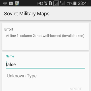 An import error message in Soviet Military Maps Pro.